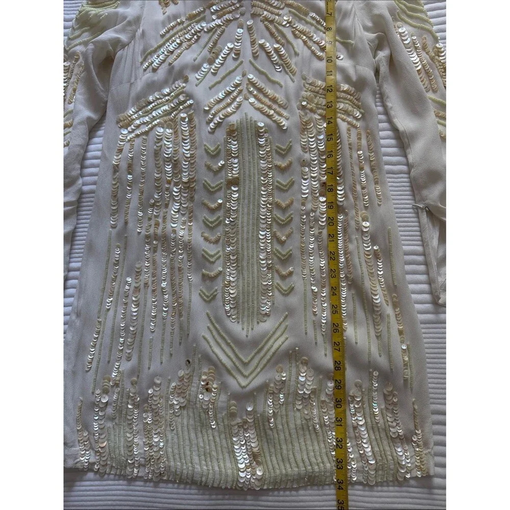 FREE PEOPLE LIMITED EDITION Ivory Art Deco Embellished Mini Dress Sequin Rare
